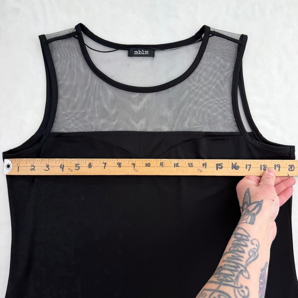 mblm‎ Black Mesh Yoke Sleeveless Tank Top Sweetheart Neckline Sheer Goth - Picture 4 of 11